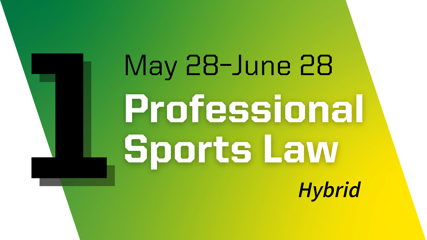Green and yellow graphic with the words Professional Sports Law