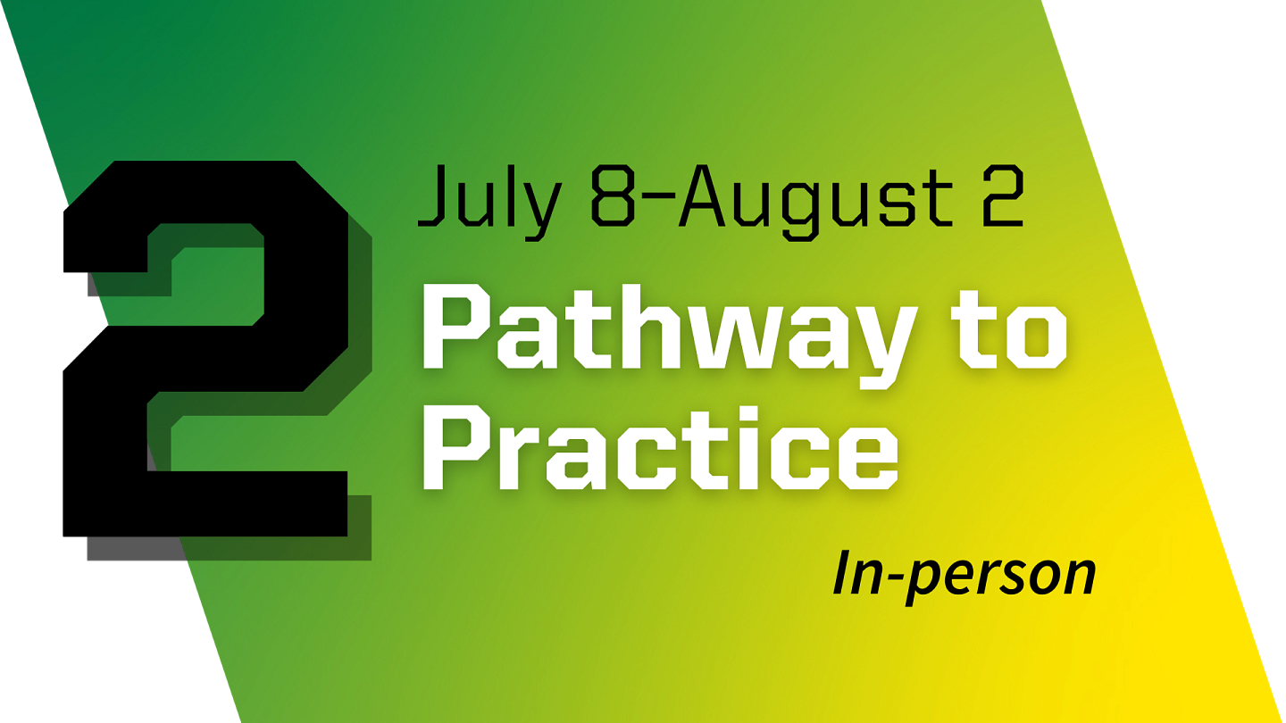 green and yellow graphic with the words Pathway to Practice