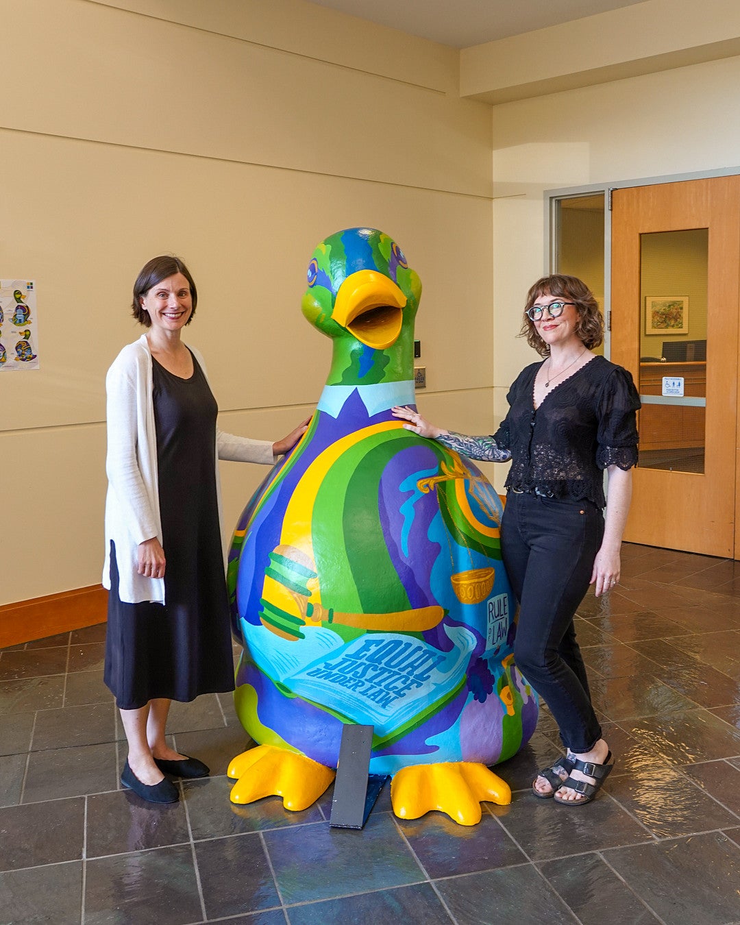 Dean Jennifer Reynolds, Billie the Law Duck and Artist Chelsea Lovejoy