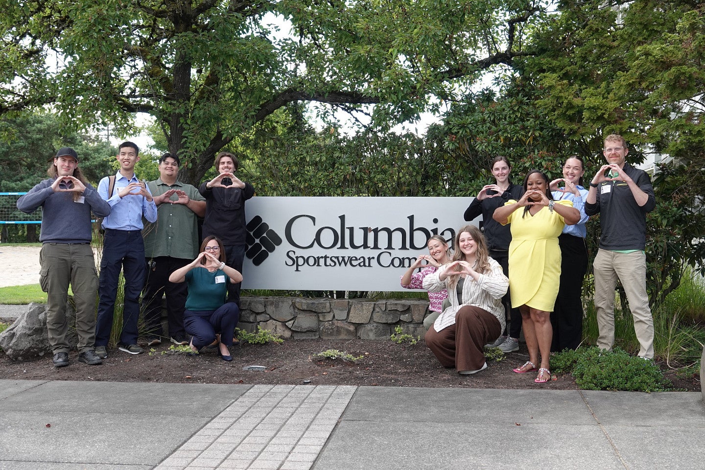 SSLI students in front of the Columbia Sportswear sign