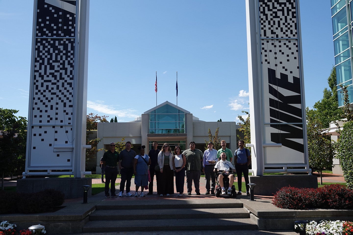 SSLI students at the entrance to Nike Global headquarters