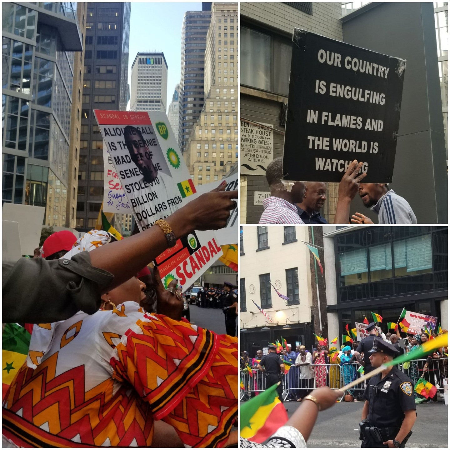 protestors on street with signs outside of the UN