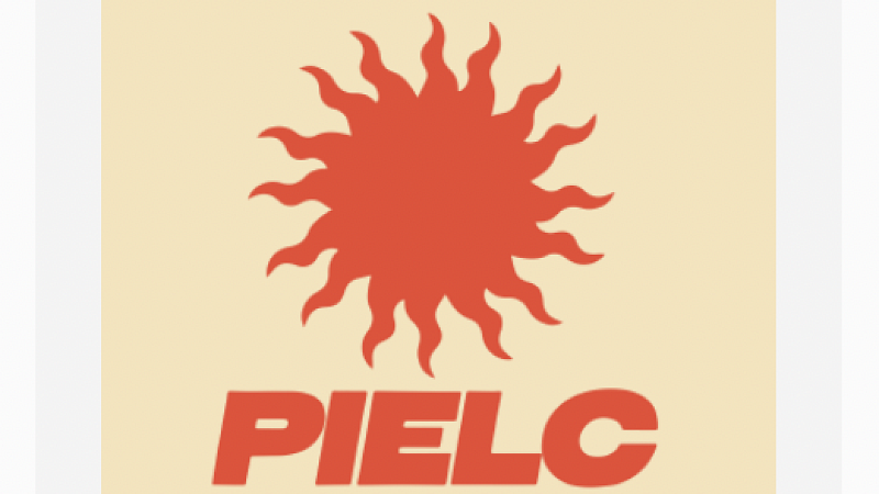 PIELC 2025 logo, red sun on cream background