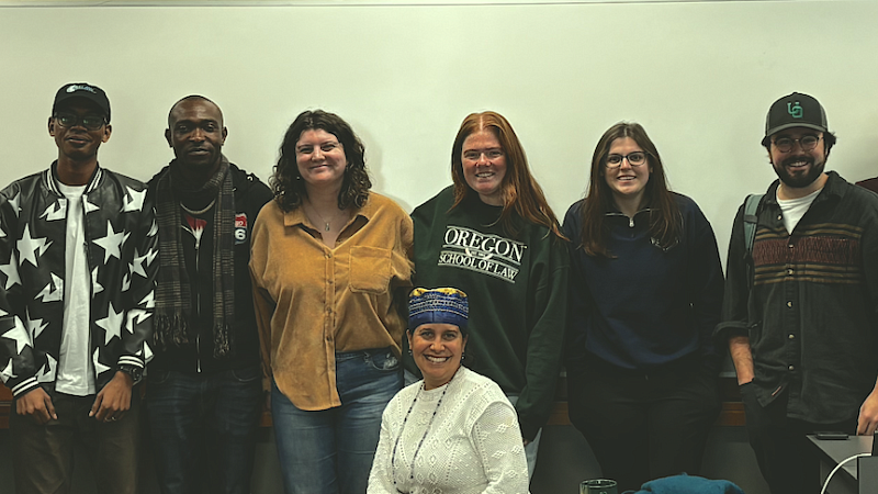 Dr. Alaí Reyes-Santos, students from her Human Rights and the Environment class, and visiting ELAW Fellows