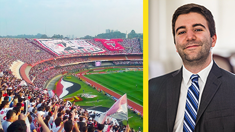 Roberto de Palma Barracco next to a sports stadium