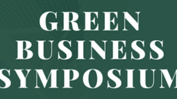 White text reading "Green Business Symposium" against a dark green background