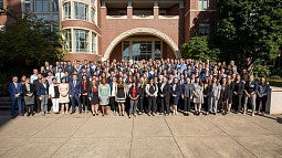 Oregon Law's class of 2022 on their opening day outside the Knight Law Center building