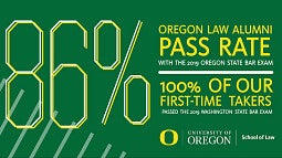 86% Oregon Law alumni pass rate 2019 OSB Exam 100% WA State Exam