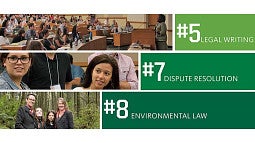 US News and World Report Rankings: No. 5 in Legal Studies, No. 7 in Dispute Resolution, and No. 8 in Environmental Law