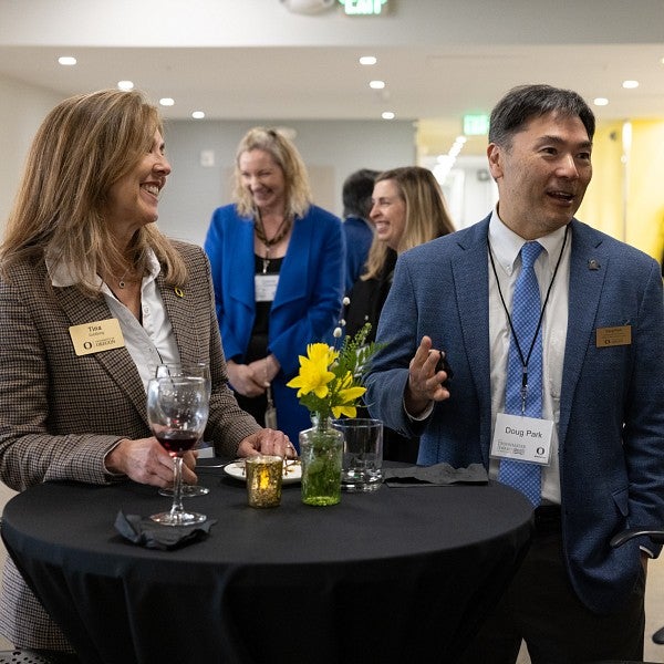 People talking at reception