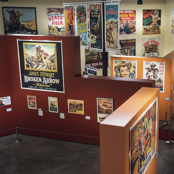 aerial shot of the movie posters and memorabilia from Strickland's collection at the Museum of the West