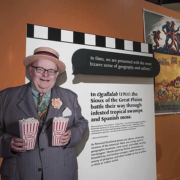 cardboard cut-out of Rennard Strickland at the exhibit of his collection in the Museum of the West, 2017