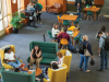 Students socializing in the Knight Law Center commons.