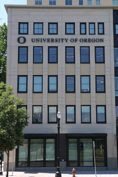 front entrance of the Portland campus building