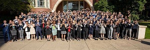 Law School students throwing the O during orientation Law School students throwing the O during orientation