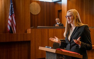 Oregon Law JD Student presenting during her field placement with the Honorable Judge Kasubhai