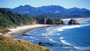 view of oregon coastline with mountains and rock formations