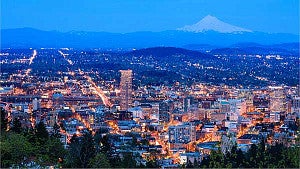 Portland, Oregon Skyline of Portland at dusk