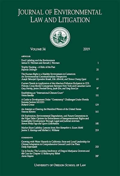 Journal of Environmental Law and Litigation cover from the 34th edition