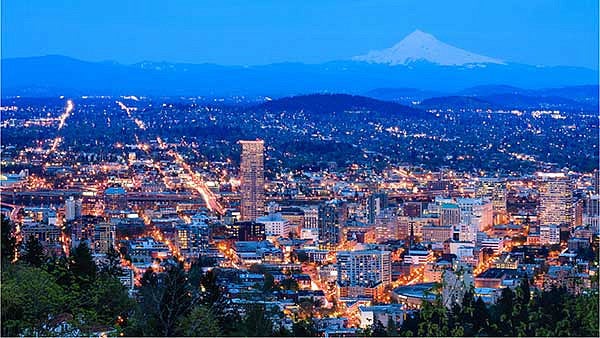Portland, Oregon Skyline of Portland at dusk