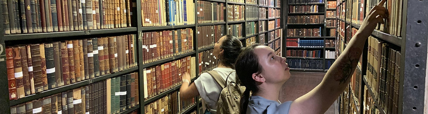 two students in a library