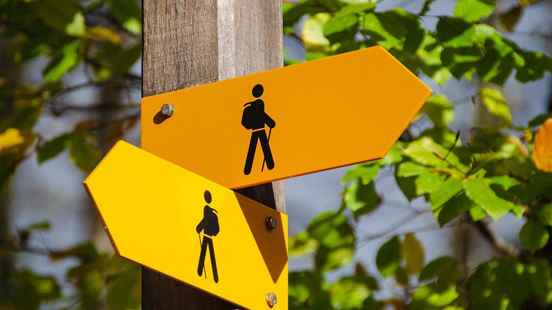 Photo by Robert Ruggiero on Unsplash yellow and orange hiking signs