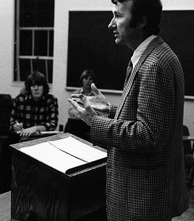 Historic photo of Dave Frohnmayer teaching 