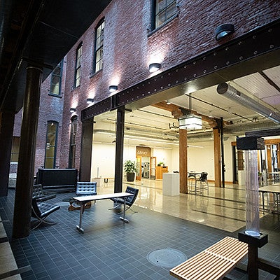 inside lobby of the portland campus building 